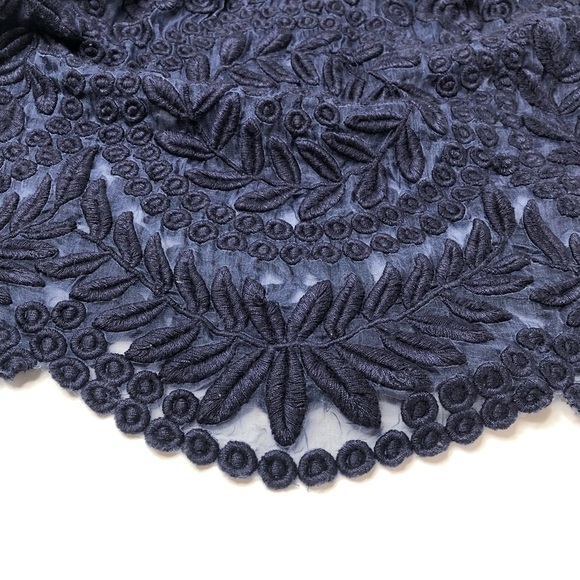 YOANA Baraschi BHLDN Navy Embroidered Floral Leaf Lace 100% Silk Cocktail Dress - Picture 8 of 16